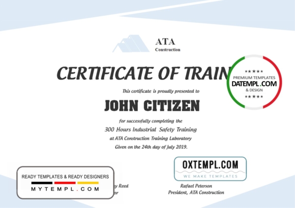 USA Safety Training certificate template in Word and PDF format