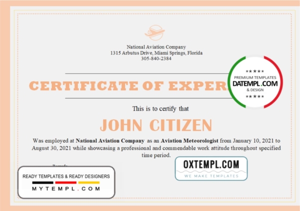 USA Company Experience Certificate template in Word and PDF format