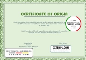 USA Origin Certificate template in Word and PDF format