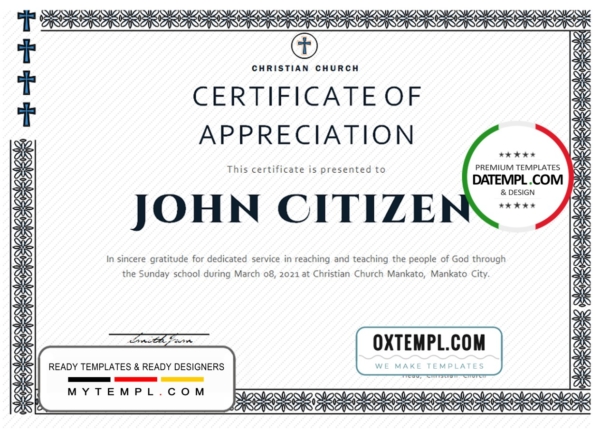 USA Pastor Appreciation certificate template in Word and PDF format