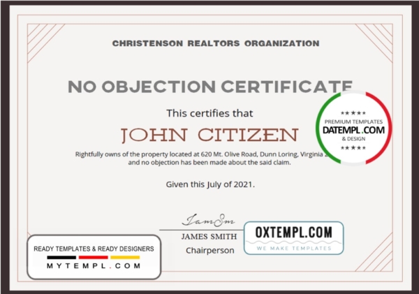 USA No Objection certificate template in Word and PDF format