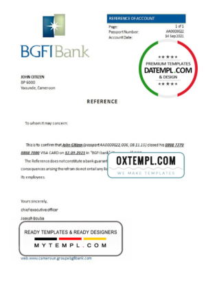 Cameroon BGFI Bank account closure reference letter template in Word and PDF format