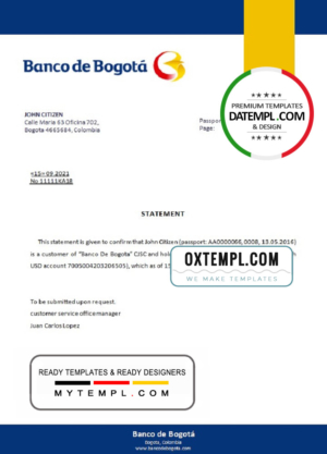 Colombia Banco de Bogotá bank account closure reference letter template in Word and PDF format