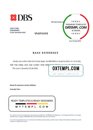 Thailand DBS bank account closure reference account reference letter template in Word and PDF format