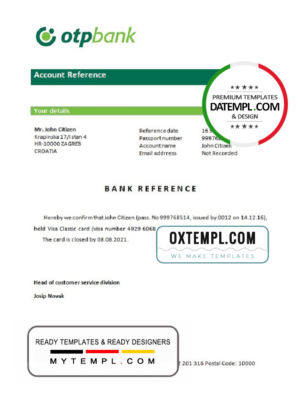 Croatia OTP bank account closure reference letter template in Word and PDF format