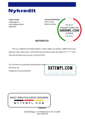 Denmark Nykredit bank account closure reference letter template in Word and PDF format