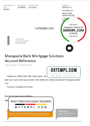 Australia Macquarie bank account closure reference letter template in Word and PDF format