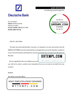 Germany Deutsche bank account closure reference letter template in Word and PDF format