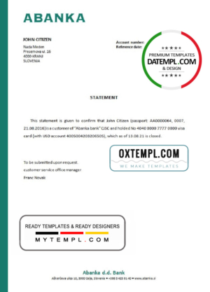 Slovenia Abanka bank account closure reference letter template in Word and PDF format