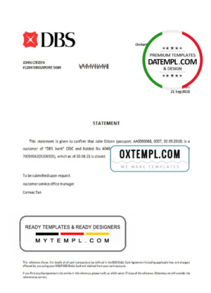 Singapore DBS bank account closure reference letter template in Word and PDF format
