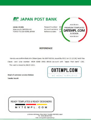 Japan Post bank account closure reference letter template in Word and PDF format