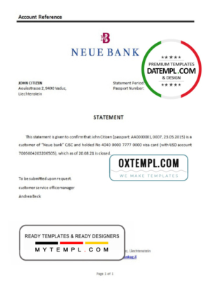 Liechtenstein Neue Bank bank account closure reference letter template in Word and PDF format