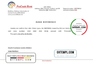 Moldova ProCredit Bank bank account closure reference letter template in Word and PDF format
