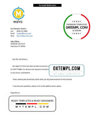 USA Movo bank account closure reference letter template in Word and PDF format