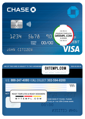 USA Chase bank Visa Debit Card template in PSD format, fully editable, version 2