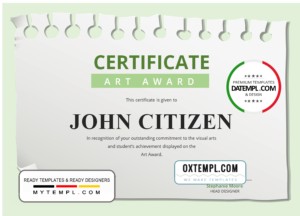 USA Art Award Certificate template in Word and PDF format