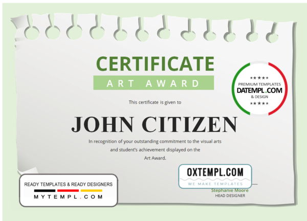 USA Art Award Certificate template in Word and PDF format