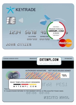Belgium Keytrade bank mastercard template in PSD format, fully editable
