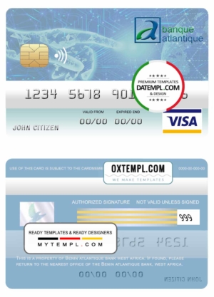 Benin Atlantique bank visa card template in PSD format, fully editable