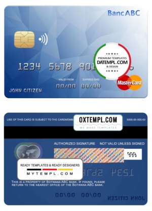 Bostwana ABC bank mastercard template in PSD format, fully editable
