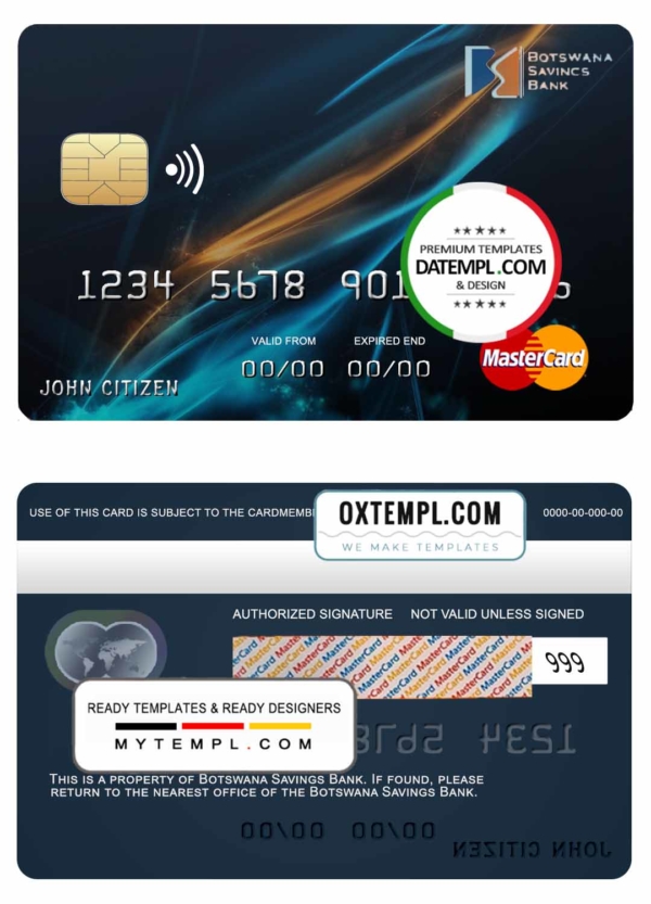 Botswana Savings bank mastercard template in PSD format, fully editable