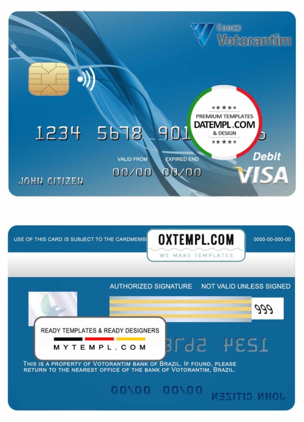 Brazil Votorantim bank visa credit card template in PSD format, fully editable