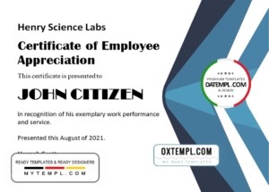 USA Employee Appreciation certificate template in Word and PDF format, version 2