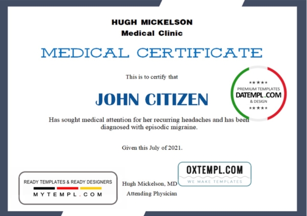 USA Medical certificate template in Word and PDF format