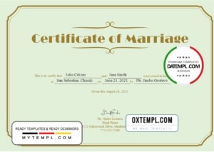 USA Marriage certificate template in Word and PDF format