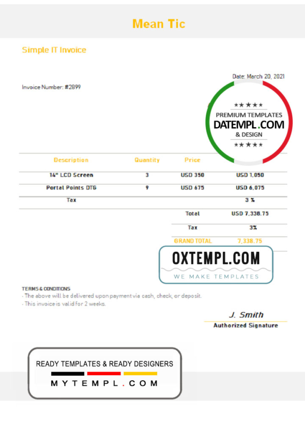 USA Mean Tic invoice template in Word and PDF format, fully editable