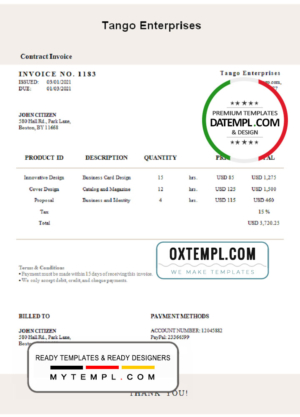 USA Tango Enterprises invoice template in Word and PDF format, fully editable