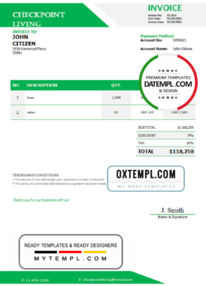 USA Checkpoint Living invoice template in Word and PDF format, fully editable