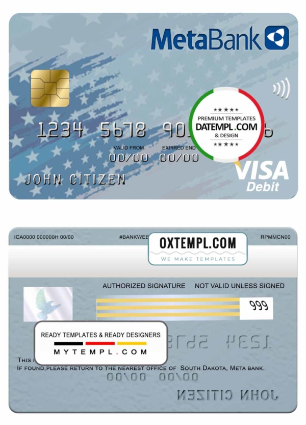 USA South Dakota Metabank visa card template in PSD format, fully editable