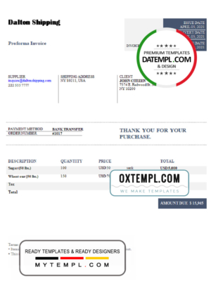 USA Dalton Shipping invoice template in Word and PDF format, fully editable