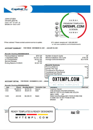 USA Capital One bank statement template in Word and PDF format, version 4