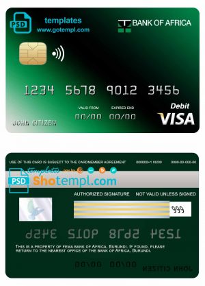 Burundi Africa visa credit card template in PSD format, fully editable