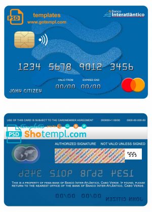 Cabo Verde Banco Inter-Atlântico bank mastercard template in PSD format, fully editable