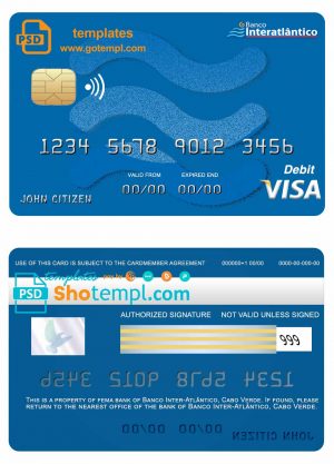 Cabo Verde Banco Inter-Atlântico bank visa card template in PSD format, fully editable