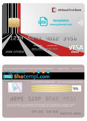 Cameroon Afriland First bank visa card credit card template in PSD format, fully editable