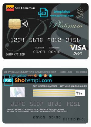 Cameroon SCB bank visa credit card template in PSD format, fully editable