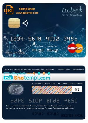 Central African Republic Ecobank mastercard template in PSD format, fully editable