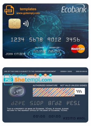Chad Ecobank mastercard credit card template in PSD format, fully editable