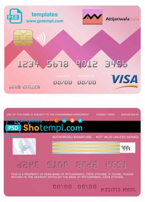 Côte d'Ivoire Attijariwafa visa credit card template in PSD format, fully editable
