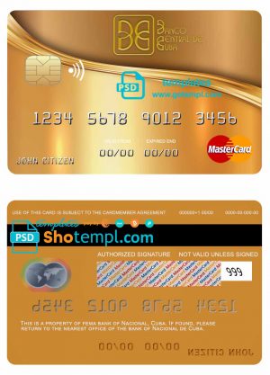 Cuba Nacional bank mastercard credit card template in PSD format, fully editable