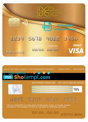 Cuba Nacional bank visa credit card template in PSD format, fully editable