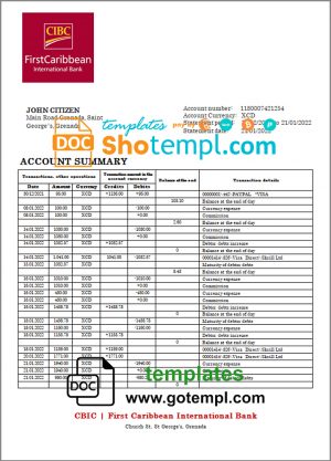 Grenada CBIC bank statement template in Word and PDF format