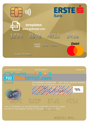 Hungary Erste Bank mastercard template in PSD format, fully editable
