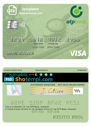 Hungary OTP Bank visa card template in PSD format, fully editable