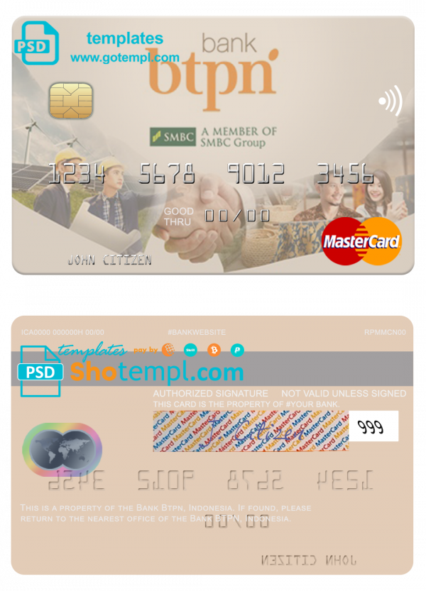 Indonesia Bank BTPN mastercard template in PSD format, fully editable