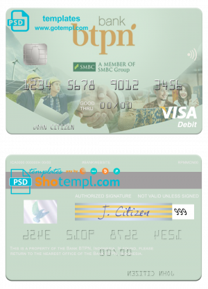 Indonesia Bank BTPN visa card template in PSD format, fully editable